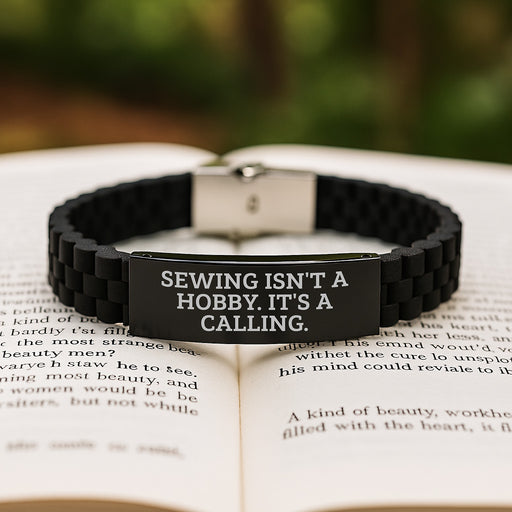 Funny Sewing Gifts for Women - 'Sewing Isn't A Hobby. It's A Calling.' Glide lock Clasp Bracelet, Black, for Friends, Coworkers, Family - Image 2