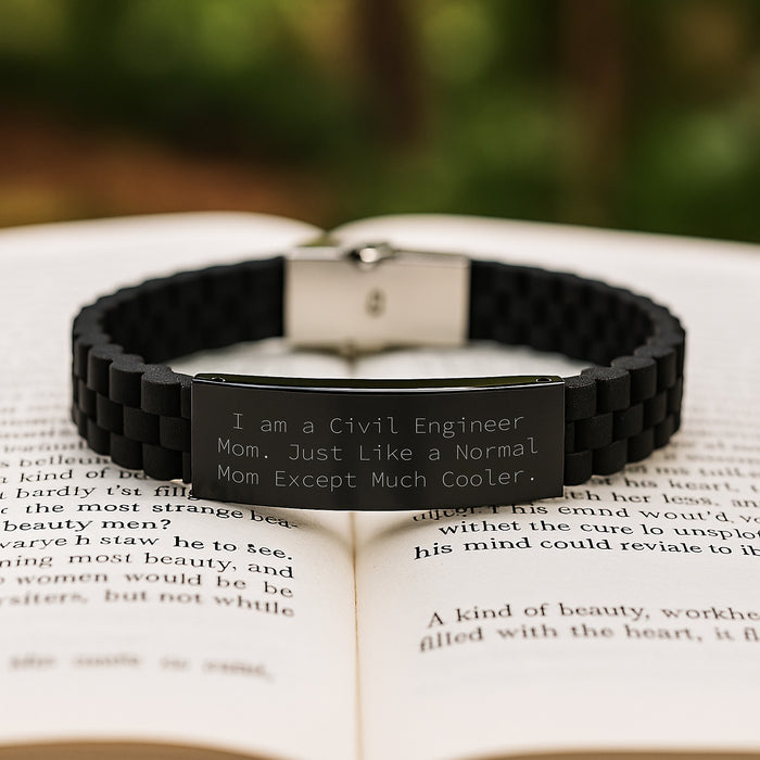 Funny Civil Engineer Mom Gifts for Graduation - Glide lock Clasp Black Stainless Steel Bracelet - Image 2