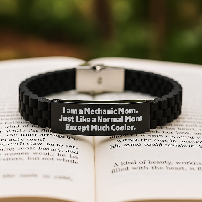 Funny Mechanic Mom Gifts for Men with Glide lock Clasp Bracelet - Black Stainless Steel and Silicone - Gifts from Dad to Son for Graduation - Image 2