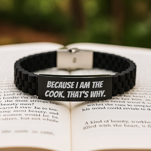 Funny Cook Gifts for Him Because I Am The Cook That's Why Glide lock Clasp Bracelet Black Stainless Steel - Image 2