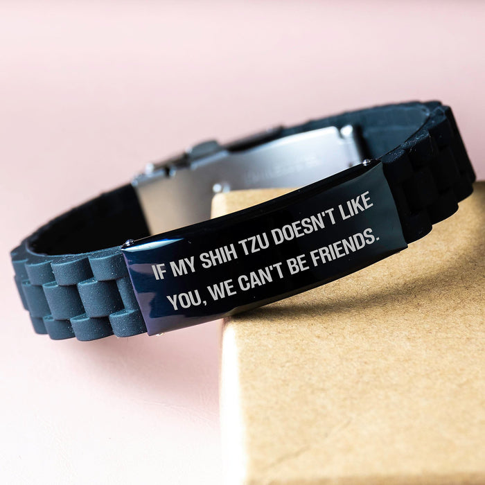 Funny Shih Tzu Dog Gifts for Men from Family - Glide lock Clasp Birthday Jewelry, quote: 'If My Shih Tzu Doesn't Like You, We Can't Be Friends.' - Image 3