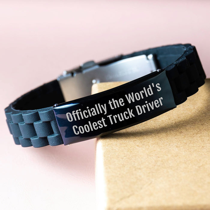 Funny Truck Driver Gifts for Men Officially The World's Coolest Truck Driver Unique Black Glide lock Clasp Bracelet - Image 3