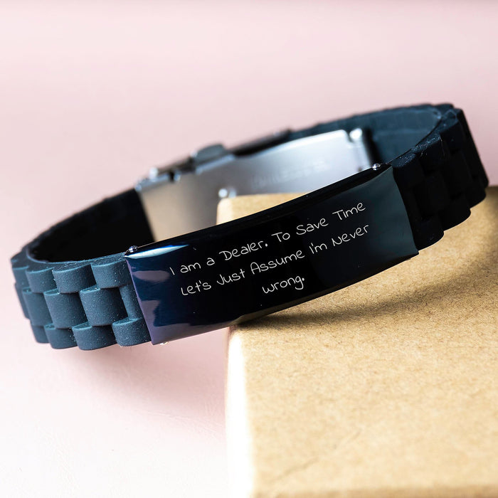 Funny Dealer Gifts from Friends to Men, Glide lock Clasp Bracelet for Graduation Unique Presents, Never Wrong Quote Engraved - Image 3