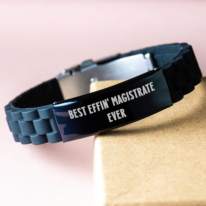 Funny Magistrate Gifts, Best Effin' Magistrate Ever Quote Glide lock Clasp Bracelet, Black Stainless Steel - Image 3