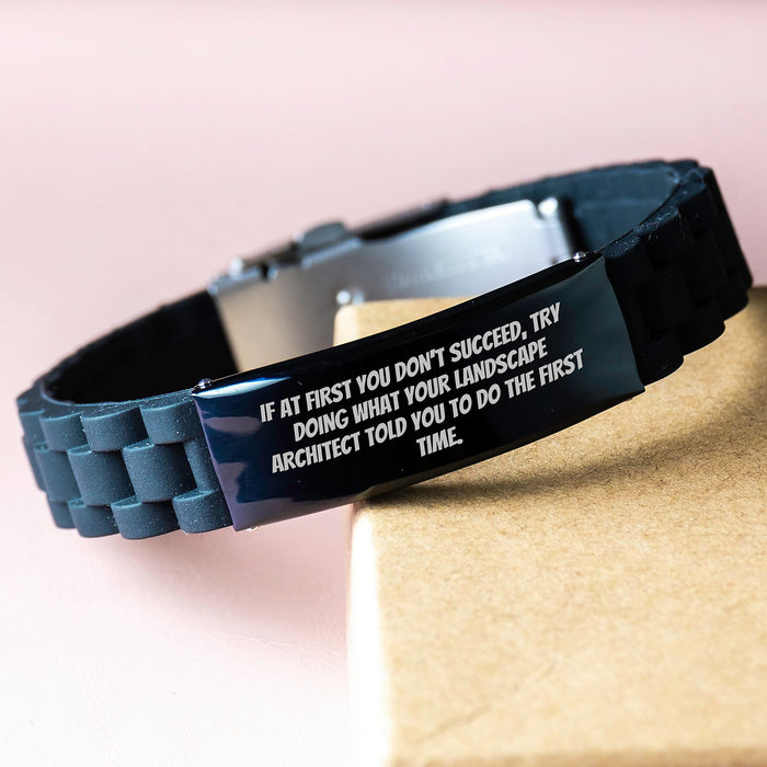 Inspiring Landscape Architect Gifts from Friends, Funny Quote Graduation Unique Bracelets for Men Women, Glide lock Clasp Black Stainless Steel Silver Silicone - Image 3