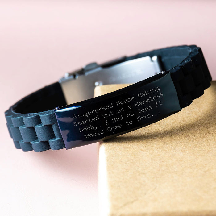 Gingerbread House Making Funny Quote Gifts from Friends for Women, Glide lock Clasp Bracelet in Black Silver Stainless Steel, Adjustable Graduation Unique Gifts - Image 3