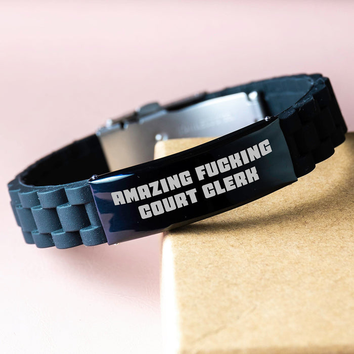 Funny Court Clerk Gifts, Court Clerk Graduation Unique Gifts from Friends, Glide lock Clasp Bracelet for Court Clerk, Amazing 'F--king Court Clerk' Quote - Image 3