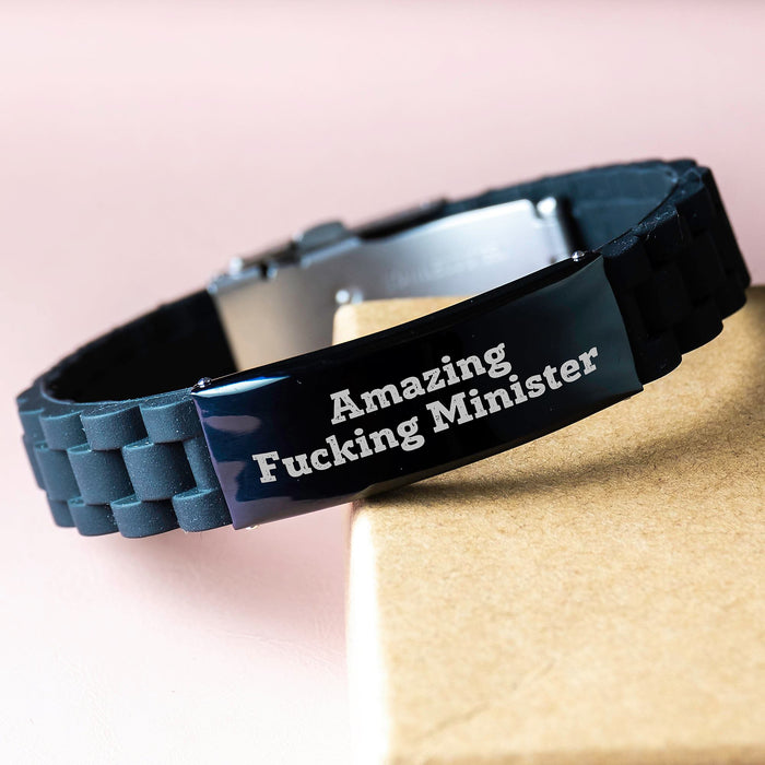 Funny Minister Gifts for Graduation - Glide lock Clasp Bracelet, Inspirational Quote, Adjustable Black Stainless Steel and Silicone Accessory - Image 3