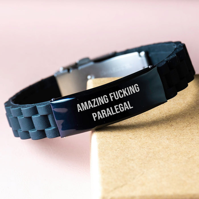 Funny Inspired Gifts from Friends, Family, or Coworkers for Paralegal - 'Amazing F--king Paralegal' Glide lock Clasp Bracelet, Graduation Unique Gifts - Image 3