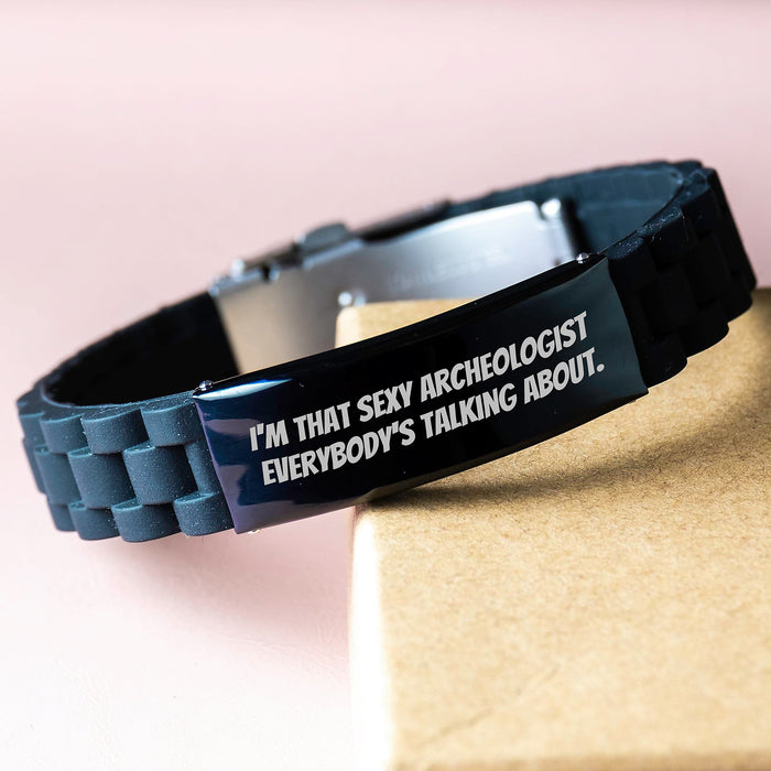 Funny Archeologist Gifts for Men - I'm That Sexy Archeologist Everybody's Talking About. Glide lock Clasp Bracelet, Adjustable, Black, Graduation Unique Gifts from Friends - Image 3