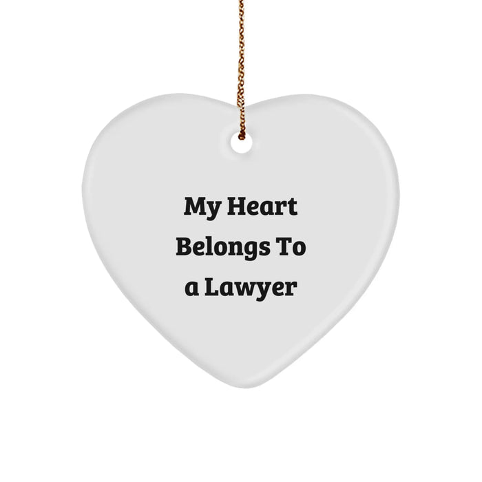 Unique Lawyer Christmas Unique Gifts from Men for Lawyers - 'My Heart Belongs To A Lawyer' Heart Ornament - Image 1