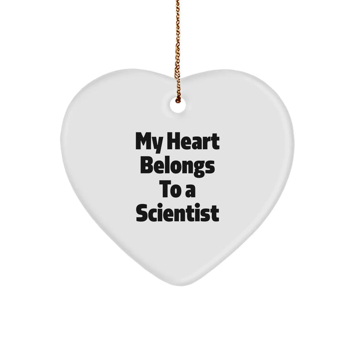 Funny Scientist Gifts from Men for Women - My Heart Belongs To A Scientist Heart Ornament Christmas Unique, Scientist Heart Shaped Decorations - Image 1