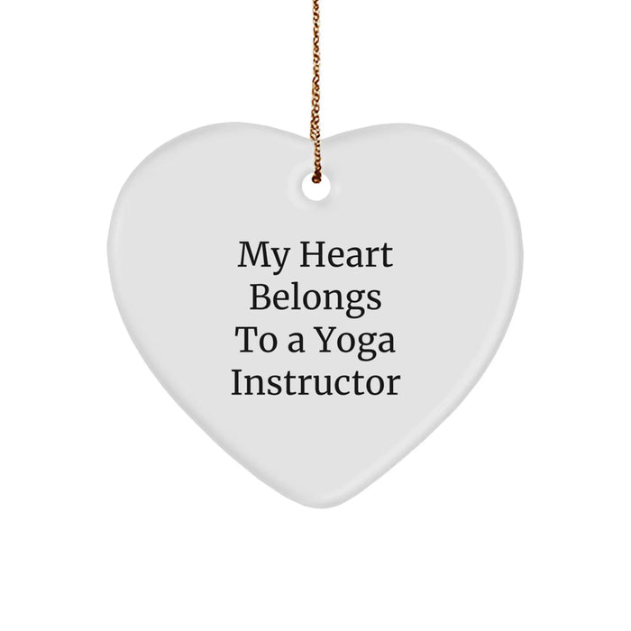 Funny Yoga Instructor Gifts from Men to Friends - 'My Heart Belongs To A Yoga Instructor' Heart Ornament for Christmas - Image 1