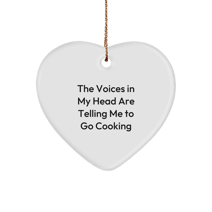 Funny Cooking Quotes Gifts from Men to Friends for Christmas Unique Heart Ornament, Cooking Inspiration Gifts for Women, The Voices In My Head Are Telling Me To Go Cooking - Image 1