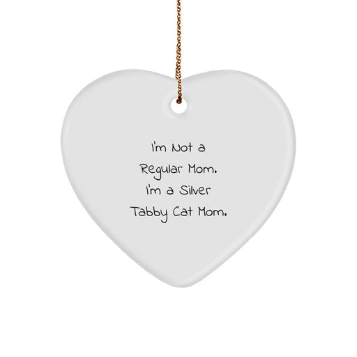 Funny Silver Tabby Cat Mom Gifts from Men for Women Friends, Heart Ornament for Christmas Unique - Image 1