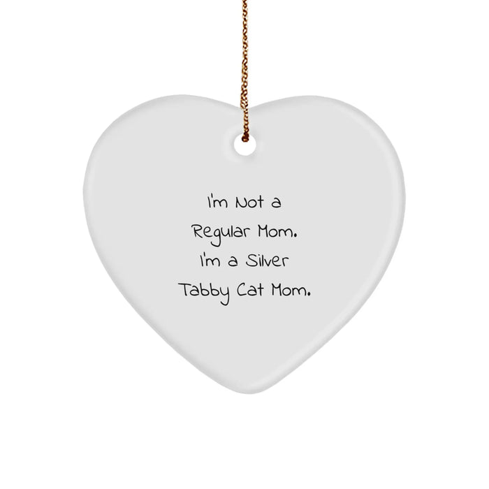 Funny Silver Tabby Cat Mom Gifts from Men for Women Friends, Heart Ornament for Christmas Unique - Image 1