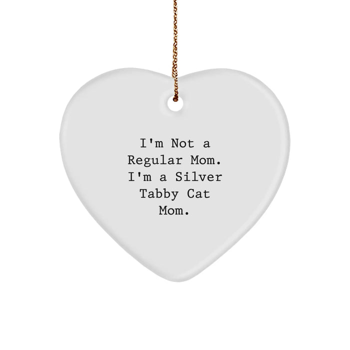 Funny Silver Tabby Cat Mom Gifts, Heart Ornament for Silver Tabby Cat Lovers, Unique Christmas Memorable Presents for Her - Image 1