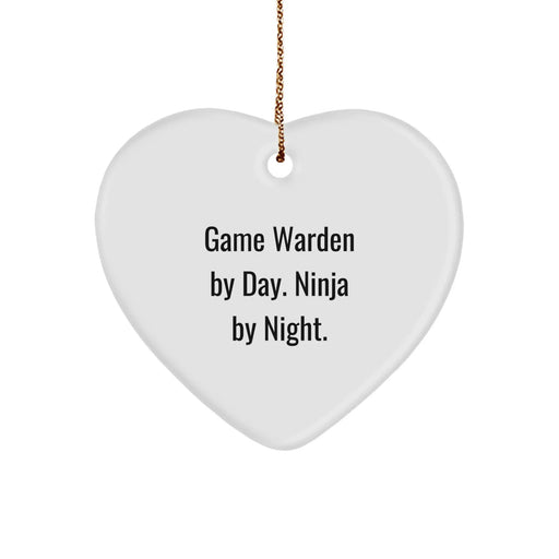 Game Warden Gifts, Funny Heart Ornament, 'Game Warden By Day. Ninja By Night.' Christmas Decorations for Men, Friends, or Coworkers from Family - Image 1