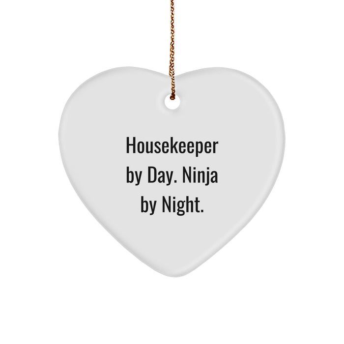 Unique Housekeeper Gifts from Friends and Family - 'Housekeeper By Day. Ninja By Night.' Heart Ornament for Christmas - Image 1