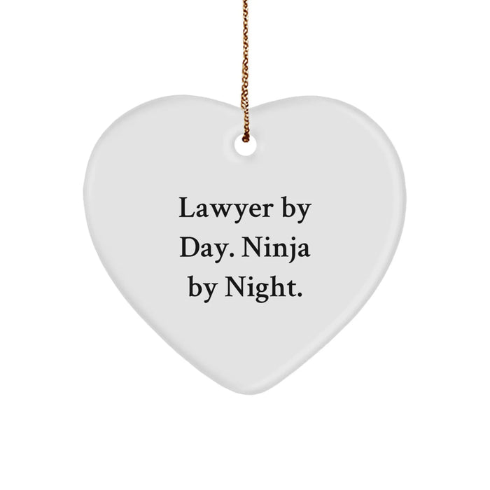 Funny Lawyer Gifts for Christmas, Heart Ornament, Lawyer By Day Ninja By Night, Gifts from Men to Lawyer Colleagues - Image 1