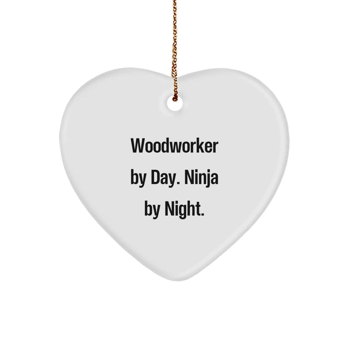 Funny Woodworker Gifts from Friends for Christmas Unique Ornament - Heart Shaped White MDF Sublimation Ninja Style - Image 1