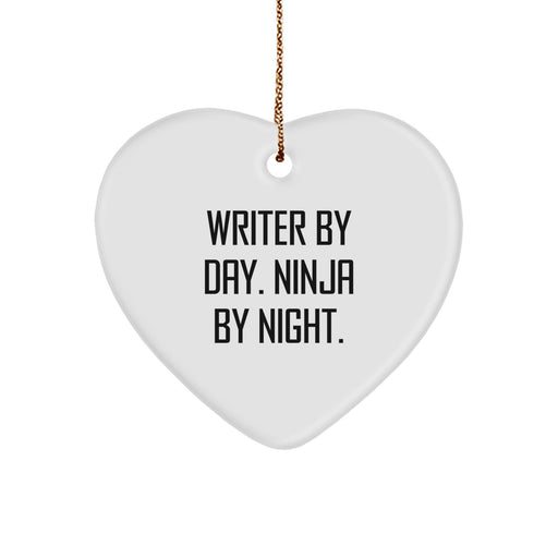 Writer Heart Ornament Funny Quote 'Writer By Day. Ninja By Night.' Christmas Unique Gifts for Writers from Friends - Image 1