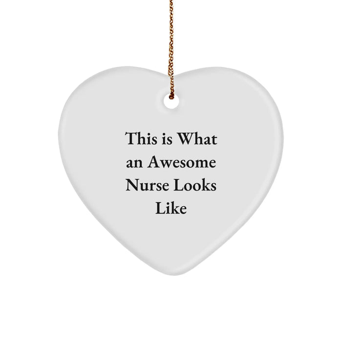 Gifts for Nurses, Funny Nurse Heart Ornament, Funny, This Is What An Awesome Nurse Looks Like, Heart Ornament, Christmas Unique Gifts from Friends and Family to Nurses - Image 1