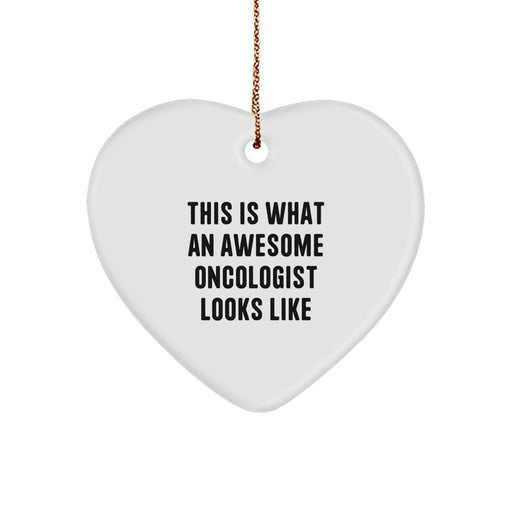 Funny Oncologist Gifts from Family for Christmas Unique Heart Ornament with Inspirational Quote - An Awesome Oncologist Looks Like - White Heart Shaped MDF - Image 1