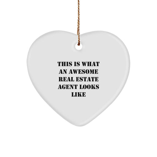 Funny Real Estate Agent Gifts from Friends for Christmas Unique Heart Ornament with 'This Is What An Awesome Real Estate Agent Looks Like' Quote - Image 1