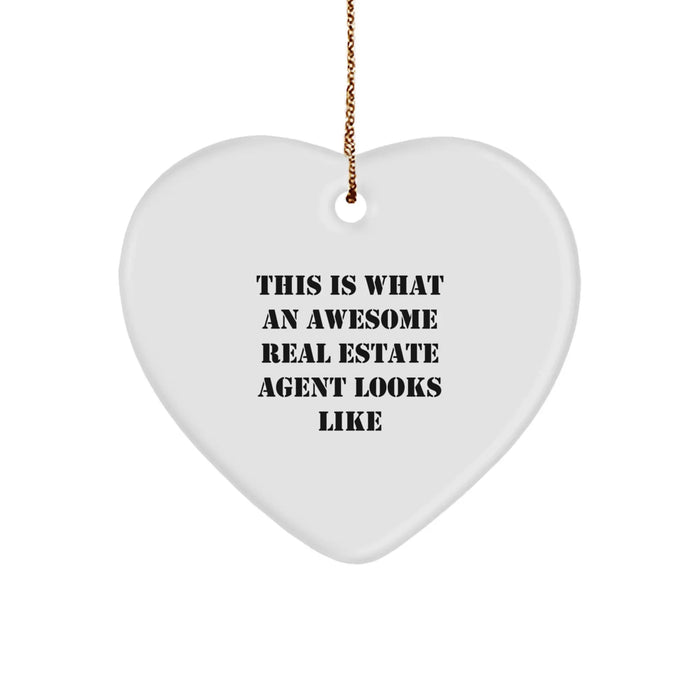 Funny Real Estate Agent Gifts from Friends for Christmas Unique Heart Ornament with 'This Is What An Awesome Real Estate Agent Looks Like' Quote - Image 1