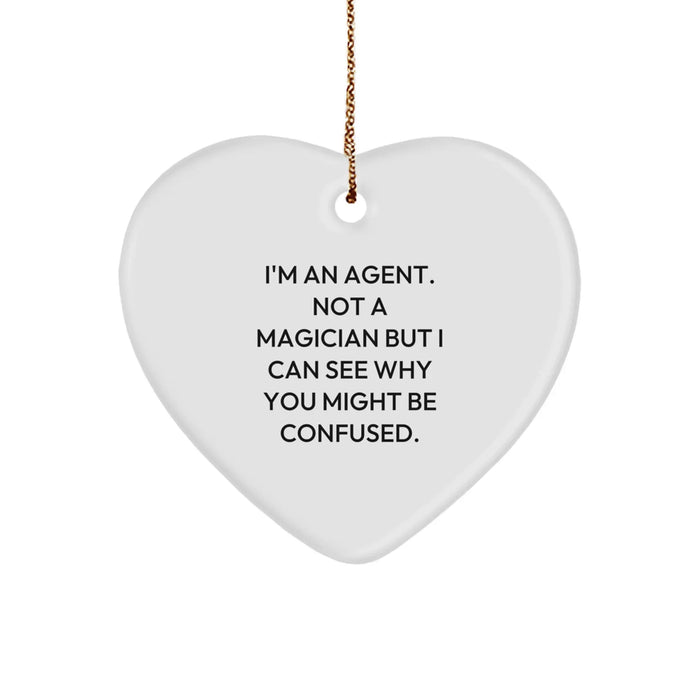 Funny Agent Gifts, Heart Ornament for Agent, Christmas Unique Gifts from Friends, Agent Heart Ornament for Agent, Gifts from Men, Women, Friends, Coworkers, Family - Image 1