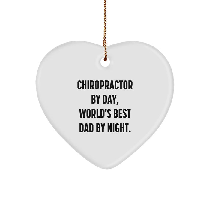 Funny Chiropractor Gifts by Day, World's Best Dad Christmas Heart Ornament - Chiropractor - Image 1