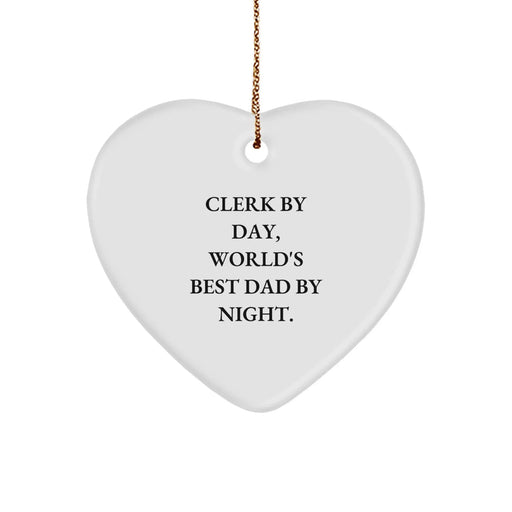 Clerk Gifts for Men - Funny Clerk By Day, World's Best Dad By Night Heart Ornament, Christmas Unique Gifts from Friends - Image 1
