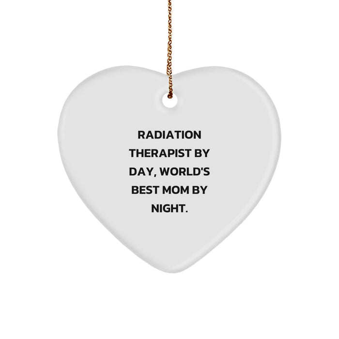 Funny Radiation Therapist Gifts for Christmas, Heart Ornament with 'Radiation Therapist By Day, World's Best Mom By Night' Quote, Unique Gifts from Family - Image 1