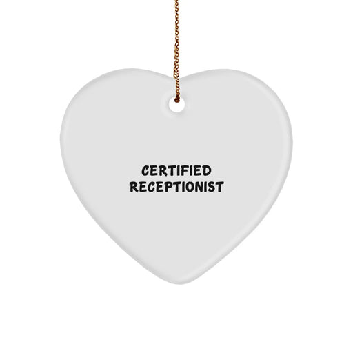 Certified Receptionist Gifts from Friends, Funny 'You're the Heart of Our Office' Heart Ornament for Christmas - Image 1