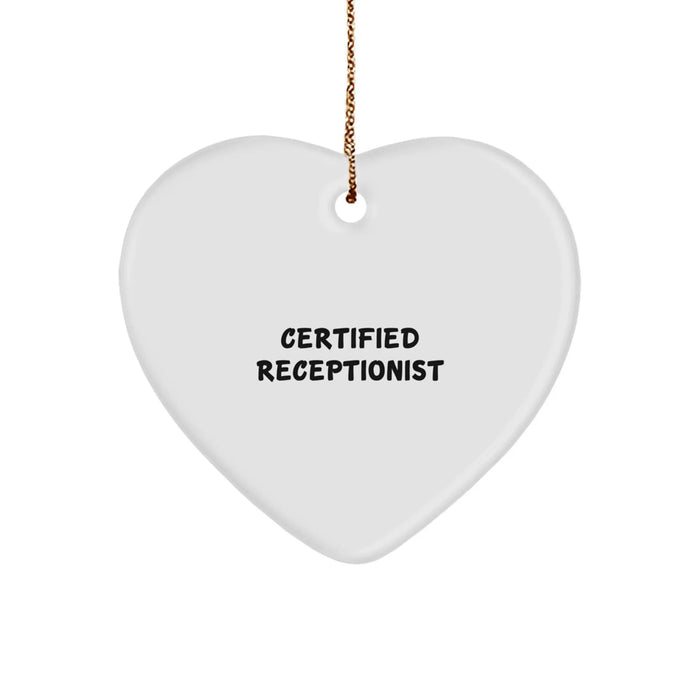 Certified Receptionist Gifts from Friends, Funny 'You're the Heart of Our Office' Heart Ornament for Christmas - Image 1