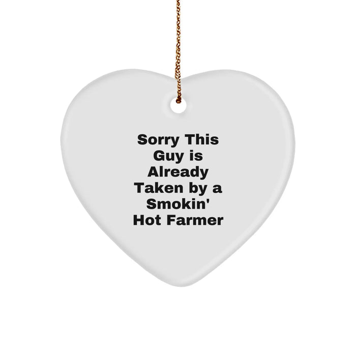Funny Farmer Gifts for Men - Heart Ornament with Smokin' Hot Farmer Quote - Gifts from Friends to Farmer at Christmas - Image 1