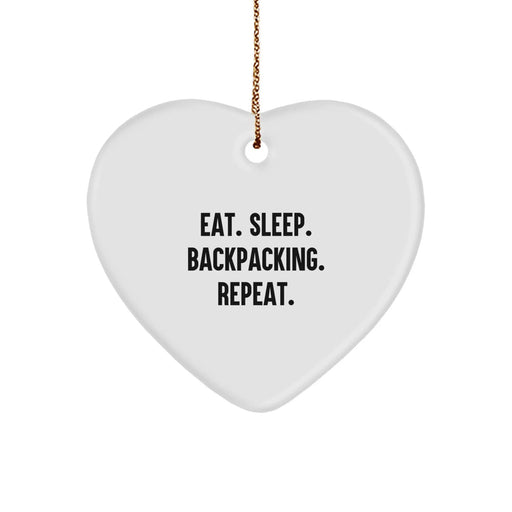 Funny Backpacking Heart Ornament Gifts from Friends for Christmas, Eat. Sleep. Backpacking. Repeat. - Unique Gifts for Backpacking Enthusiasts - Image 1