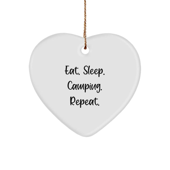 Camping Gifts from Friends and Family - Funny Heart Ornament for Christmas Unique Gifts - Eat. Sleep. Camping. Repeat. Motivational Camping Decoration - Image 1