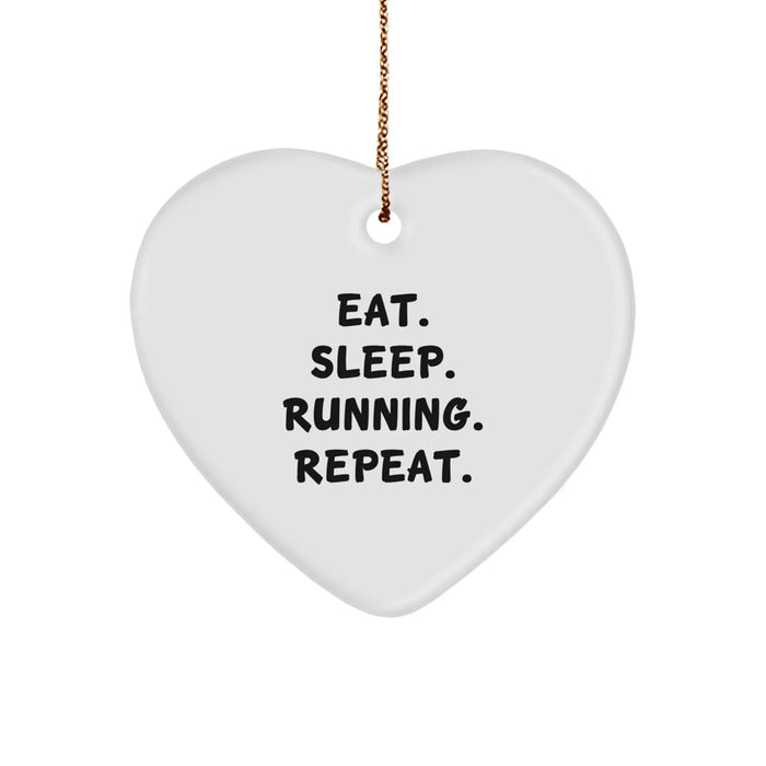 Funny Running Heart Ornament Gifts for Runners from Friends, Family, or Coworkers - Inspirational Eat. Sleep. Running. Repeat. Quote Christmas Unique Presents - Image 1