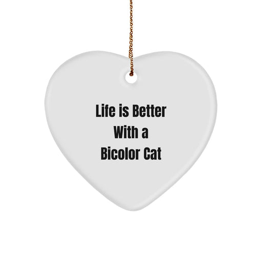Bicolor Cat Heart Ornament, Funny Gifts from Friends, Unique Christmas Unique Gifts for Bicolor Cat Lovers, Life Is Better With A Bicolor Cat - Image 1