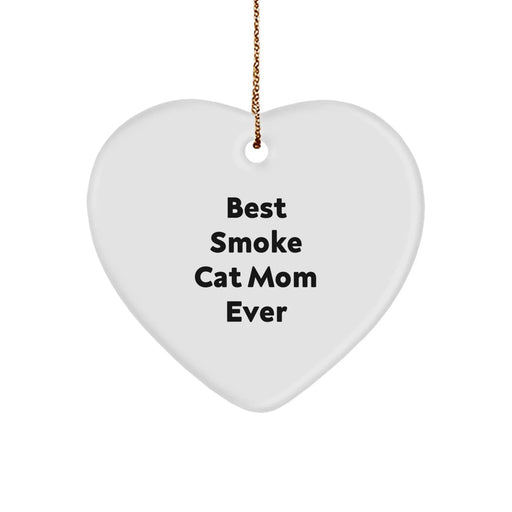 Funny Smoke Cat Mom Ever Gifts from Family for Christmas Unique Heart Ornament - Image 1