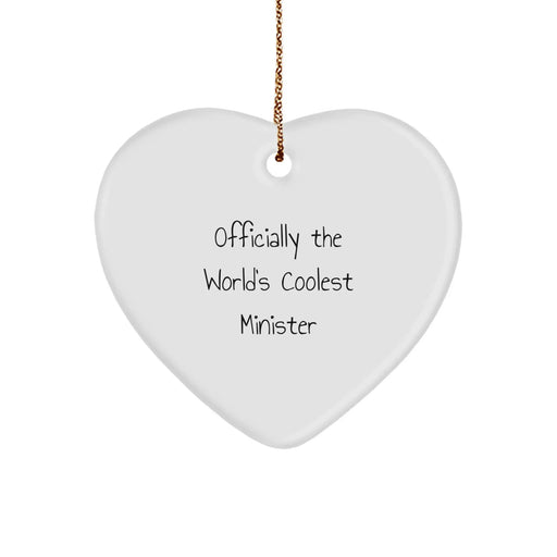 Funny Minister Gifts from Friends - Heart Ornament 'Officially The World's Coolest' Christmas Unique Gifts for Minister - Image 1