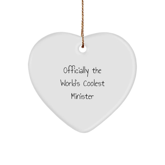 Funny Minister Gifts from Friends - Heart Ornament 'Officially The World's Coolest' Christmas Unique Gifts for Minister - Image 1