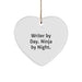 Funny Writer Heart Ornament, Gifts for Writers, Christmas Unique Gifts from Friends or Family, Writer By Day. Ninja By Night. - Image 1