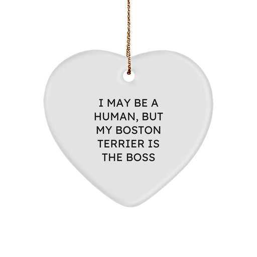 Funny Boston Terrier Dog Gifts from Family - Heart Ornament for Boston Terrier Lover, I May Be A Human, But My Boston Terrier Is The Boss - Image 1