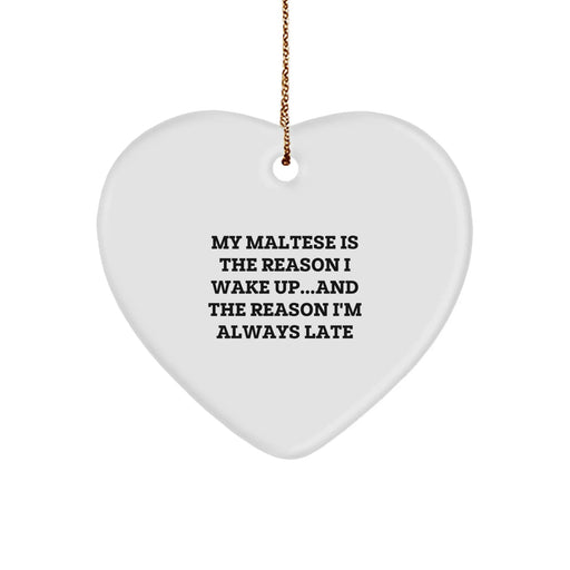 Funny Maltese Dog Lover Gifts for Him or Her, White Heart Ornament for Christmas Unique Presents from Friends, Family, Coworkers. - Image 1