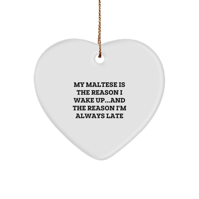 Funny Maltese Dog Lover Gifts for Him or Her, White Heart Ornament for Christmas Unique Presents from Friends, Family, Coworkers. - Image 1