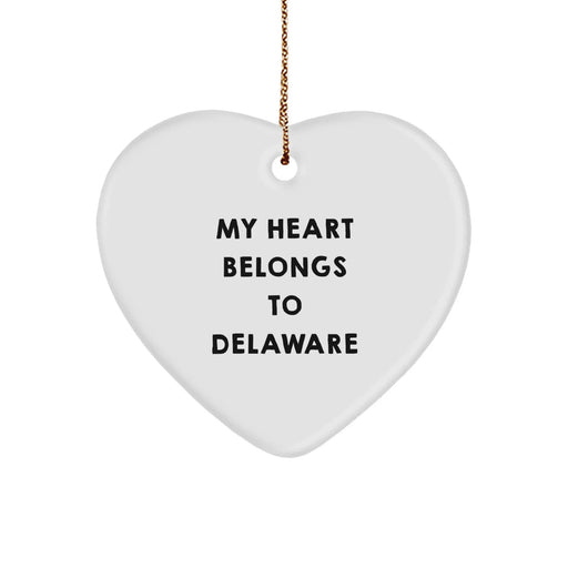Delaware Heart Ornament, Funny Quote Gifts from Friends for Women, Christmas Unique Decorations with Gold Cord - Image 1