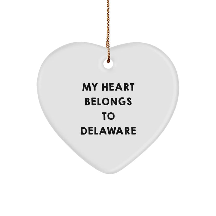 Delaware Heart Ornament, Funny Quote Gifts from Friends for Women, Christmas Unique Decorations with Gold Cord - Image 1